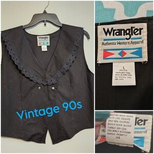 Vintage 90s Wrangler Western Eyelet Lace Trim Vest - Black - Large